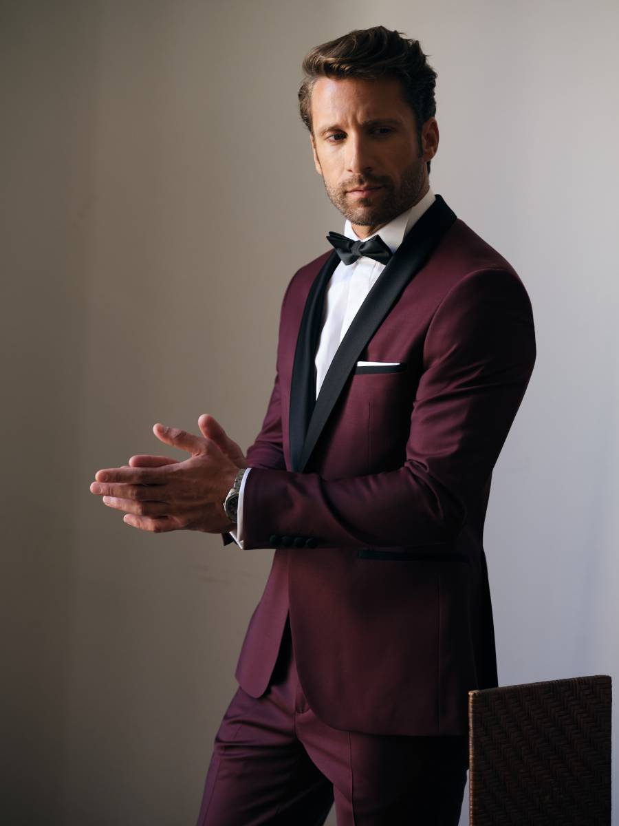 Smoking bordeau VIKTOR col châle noir