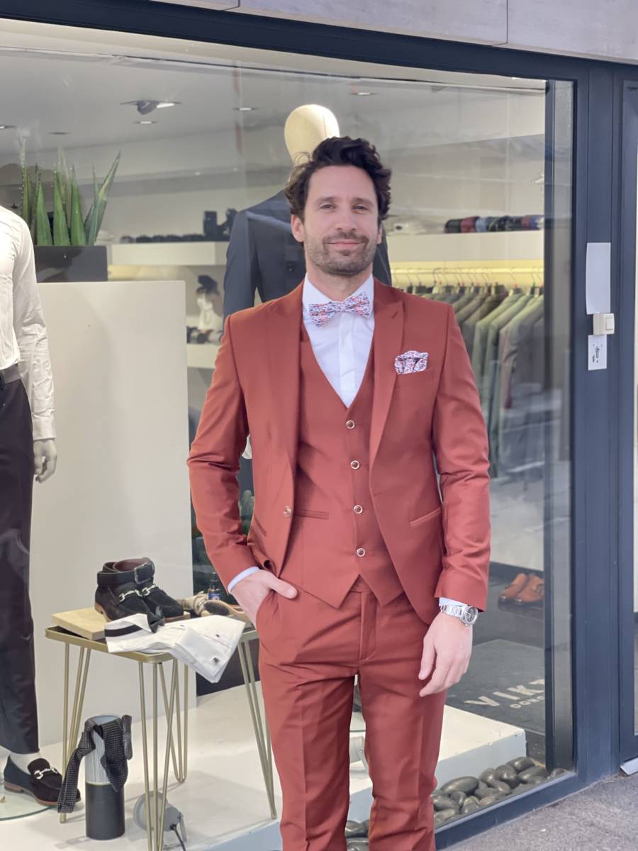 costume 3 pieces terracotta slim cintré