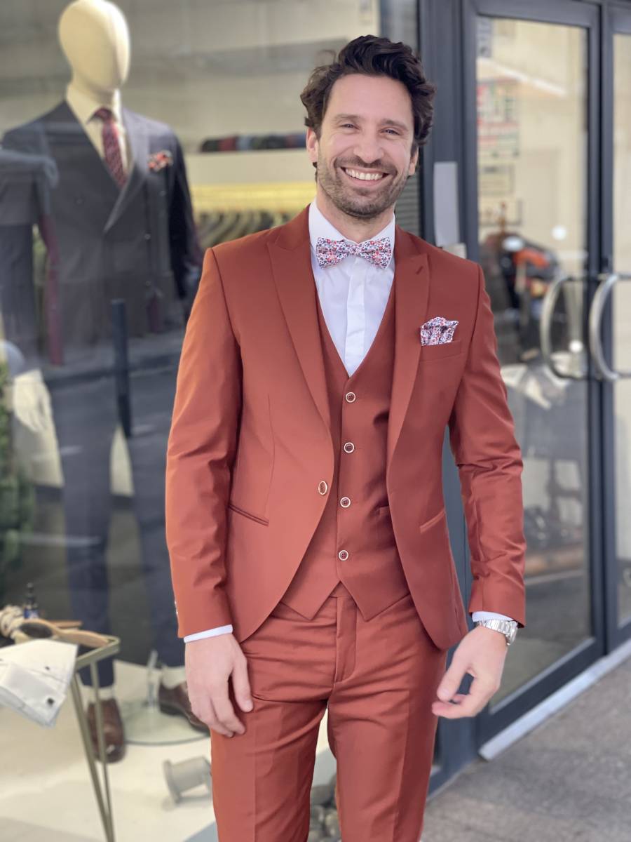 costume 3 pieces terracotta slim cintré