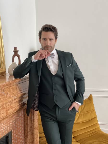 Costume vert, sapin, cintré trois pièces