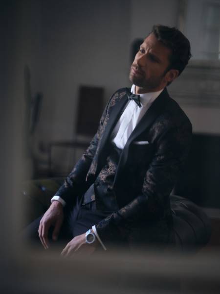 smoking broderie arabesque marseille slim fit 3 pièces gilet sur mesure