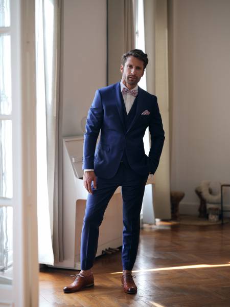 Costume bleu roi marseille pas cher slim fit champêtre sur mesure