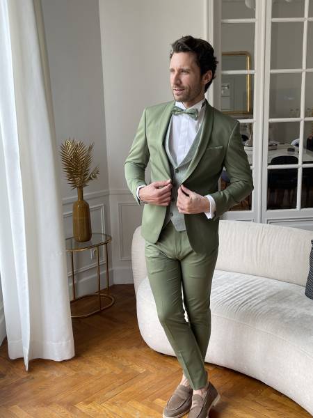 vert kaki 3 pieces slim court bohème champêtre