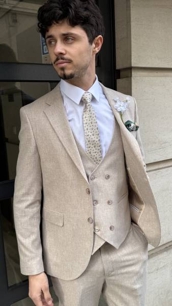 costume léger homme été costume beige homme