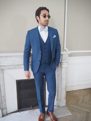 Costume 3 pièces bleu homme cérémonie cintré marseille liberty champêtre mariage