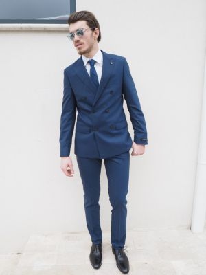 Costume croisé bleu marseille lagerfeld cintré slim fit