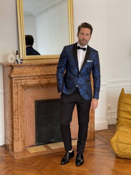 smoking à motifs bleus marseille mariage cérémonie sur mesure slim